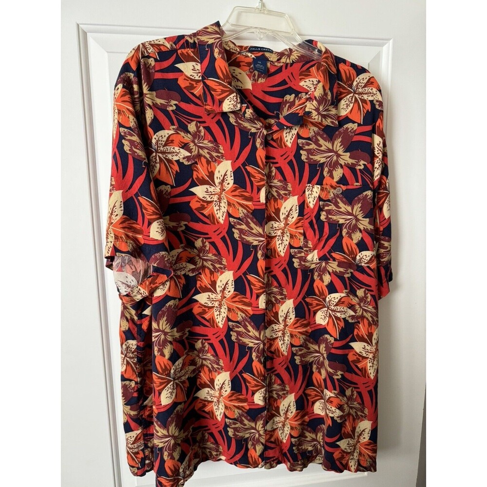 Falls Creek Hawaiian Shirt Short Sleeve Men’s Size 2XL Orange Blue Floral